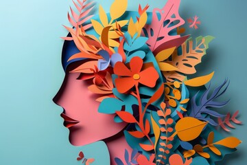 woman head, paper illustration, multi dimensional colorful paper cut craft
- 784292123