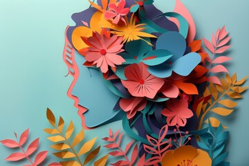 woman head, paper illustration, multi dimensional colorful paper cut craft
- 784292141