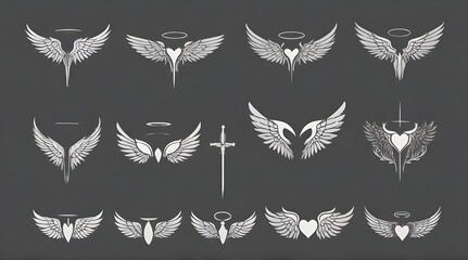 Set of black wings icons. Wings badges. Collection wings badges . Generative AI - obrazy, fototapety, plakaty