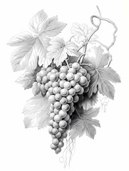 Obraz premium pencil illustration grapes Wall Art, branch of grapes, generated ai