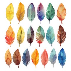 colorful watercolor feathers used as background - 784292983