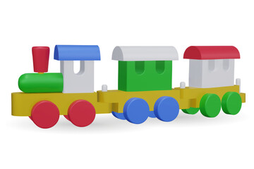 3d toy train. Vector illustration. Kids toys train, locomotive on rails. Most classic toys in the past. - 784293302