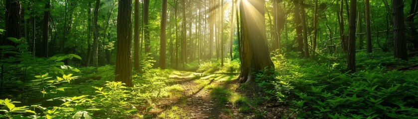 Fototapeta premium Experience tranquility among trees with a forest therapy session, tapping into nature's healing power.