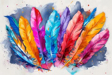 colorful watercolor feathers used as background - 784293501
