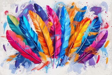 colorful watercolor feathers used as background - 784293503