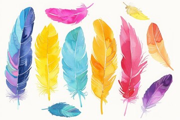 colorful watercolor feathers used as background - 784293734