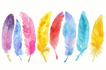 colorful watercolor feathers used as background - 784293747