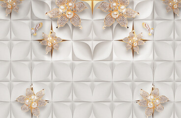 3D Wallpaper , White Abstract Background With Beautiful flowers Pattern 