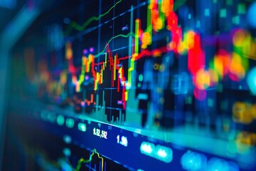 Obraz premium Computer screen showing a stock market chart with fluctuating values and trends