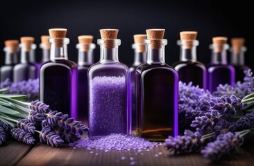 Obraz na płótnie Canvas Lavender Oil In Bottle ,Bottle Of Liquid,Bottle Of Essential Oil With Fresh Flowering Lavender Sprigs