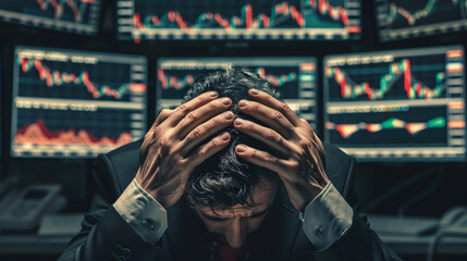 Dismayed individual brooding over crypto failure, confronting financial setbacks