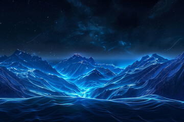 Mountains with glowing blue lines