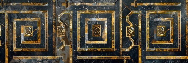 Ancient surreal meander roman, greek geometric patterns on marble. Luxurious stone designs on a rich marble background, exuding elegance and classical style - 784294764