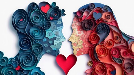 woman and man head, love, paper illustration, multi dimensional colorful paper cut craft
- 784294775