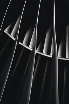 Fine Art close up black and white of airplane engine fan blades
