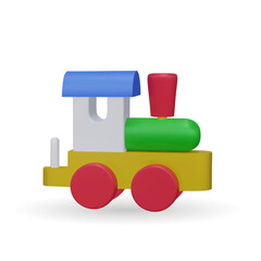 3d toy train. Vector illustration. Kids toys train, locomotive on rails. Most classic toys in the past. - 784295577