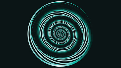 Abstract spiral dotted round vortex style big data cycle background in dark green.