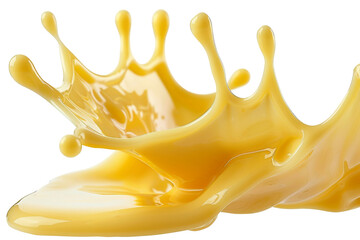 Splash of Cheese with drip and melting sauce splashing isolated on background, cheese slice with liquid swirl, ingredients for making food.