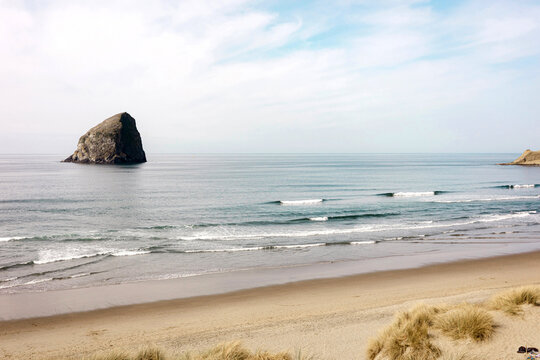 Haystack Rock on a summer day in Pacific City Oregon
