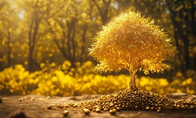 Árvore dourada geradas por ia - obrazy, fototapety, plakaty