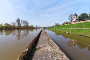 Saint-Jean-de-Braye church and canal of the Loire  in the Loire valley
