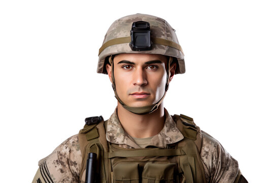 recommend clip art: A soldier clad in military fatigues stands ready with a rifle, Isolated on transparent background.