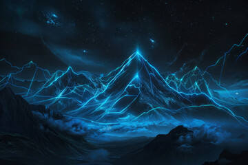 Mountains with glowing blue lines
