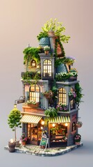 Obraz premium Buildings, shops and architecture designed according to the three-dimensional isometric concept in a minimalist style.