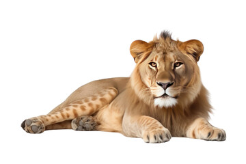 Fototapeta premium Lion is sunbathing, isolated on transparent background.