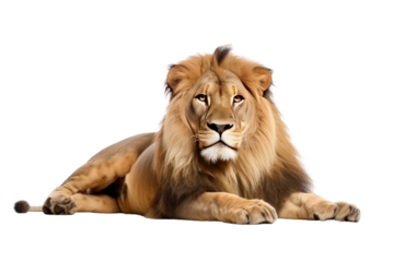Lion is sunbathing, isolated on transparent background.