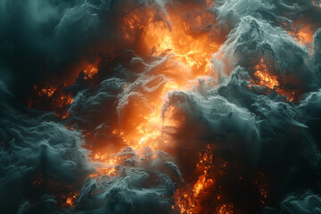 Massive smoke and flames billowing in the air, natural catastrophe wallpaper background - obrazy, fototapety, plakaty