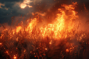Field engulfed in raging fire, natural catastrophe wallpaper background