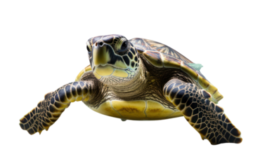 Green sea turtle swimming, isolated on transparent background.