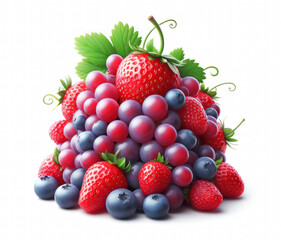 Strawberry,grape and blueberries, isolated on white background, mix fruit and berries for health