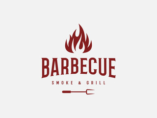 barbecue logo vector illustration, BBQ smoke grill logo template