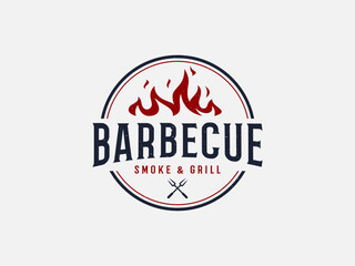 barbecue logo vector illustration, BBQ smoke grill logo template