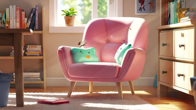 modern living interior with pink sofa child