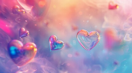 Floating hearts in a colorful abstract dreamscape.