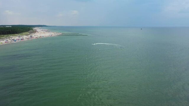 Motorboat Baltic Sea Beach Rowy Plaza Morze Baltyckie Aerial View Poland