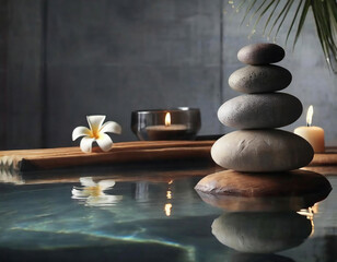 Obraz na płótnie Canvas Spa still life with zen stones and frangipani flowers