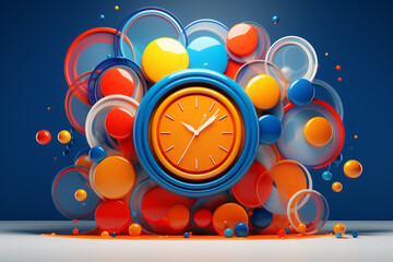 Hyper-realistic 3D detail of analog clock with multiple circle around the clock, each figure a testament to bravery against a backdrop of simplicity
