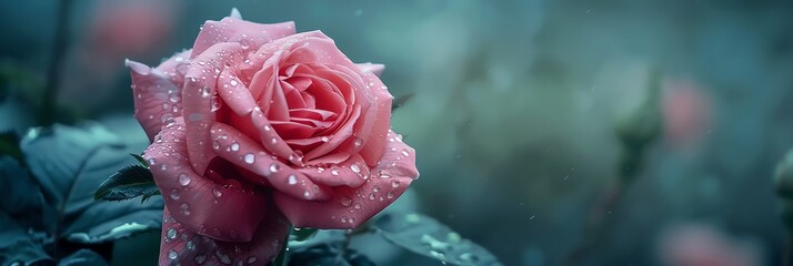 
pink rose flowers photo, overcast, savana, flowers, colors, dew, neutral tone, blu sky , blur background, canon camera style color