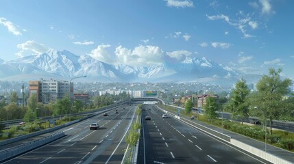 Fototapeta premium photorealistic highway on town background Generated with Ai tools