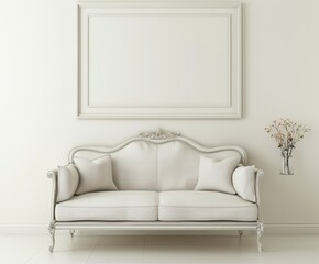 Modern living room with white couch and picture frame