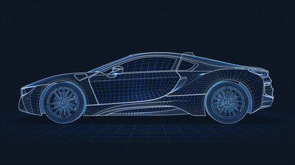 Futuristic Wireframe Sports Car Digital Concept Design