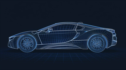 Naklejka premium Futuristic Wireframe Sports Car Digital Concept Design