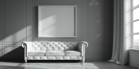 White couch in room next to window