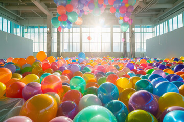 A room filled with colorful balloons - obrazy, fototapety, plakaty