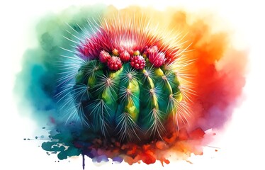 Fototapeta premium Watercolor Painting of a Mammillaria Luethyi Cactus