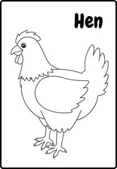 Black and White Farm Hen Coloring Page
